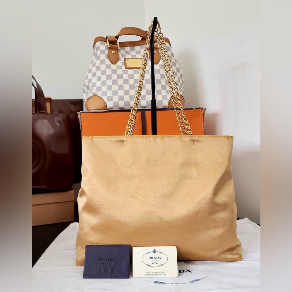 Prada Gold Tote with Chain Straps Made In Italy B7873